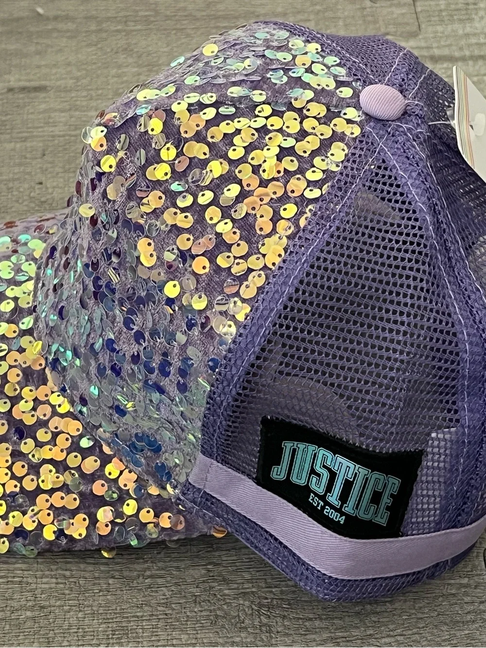 Justice Purple Sequin Logo Mesh Back Adjustable Girls Baseball Cap